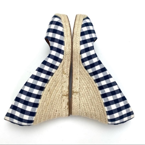 J.CREW Gingham Check Canvas Espadrilles Wedge Heel Blue / White Size 9.5 # E8117 - Picture 8 of 11
